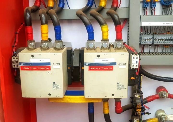 PowerFix ATS and generator contactor panel installation with colour-coded wiring in Lagos